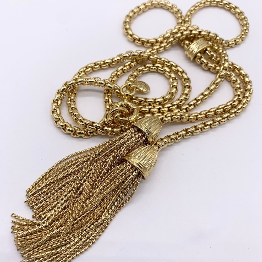 J. Crew Gold Lariat Tassel Necklace